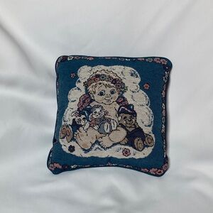 Vintage 90s Cherub With Friends Tapestry Throw Pillow 12x12 Rabbit, Lamb, Bear